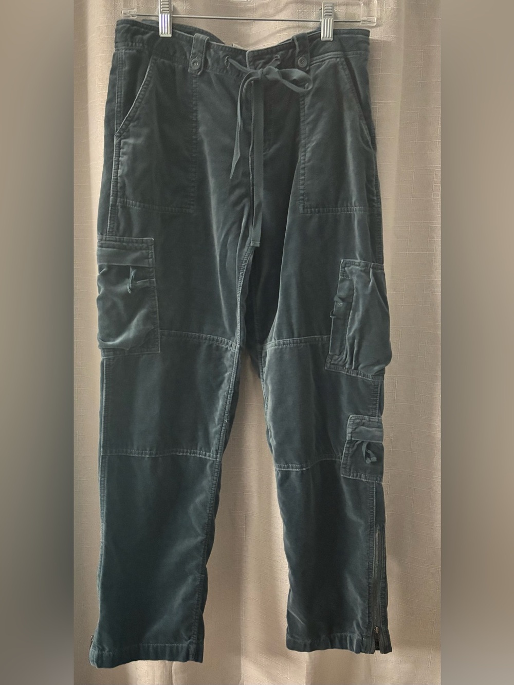 Sundance Nightfall Dark Teal Velvet Cargo Pants with Drawstring Waist